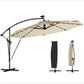 11.3 ft Cantilever Patio Umbrella with Light, Cover, Aluminium UPF50+ Offset Outdoor Umbrella Parasol, Khaki