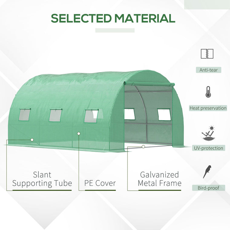 13' x 10' x 6.6' Green Polytunnel Greenhouse with Mesh Windows