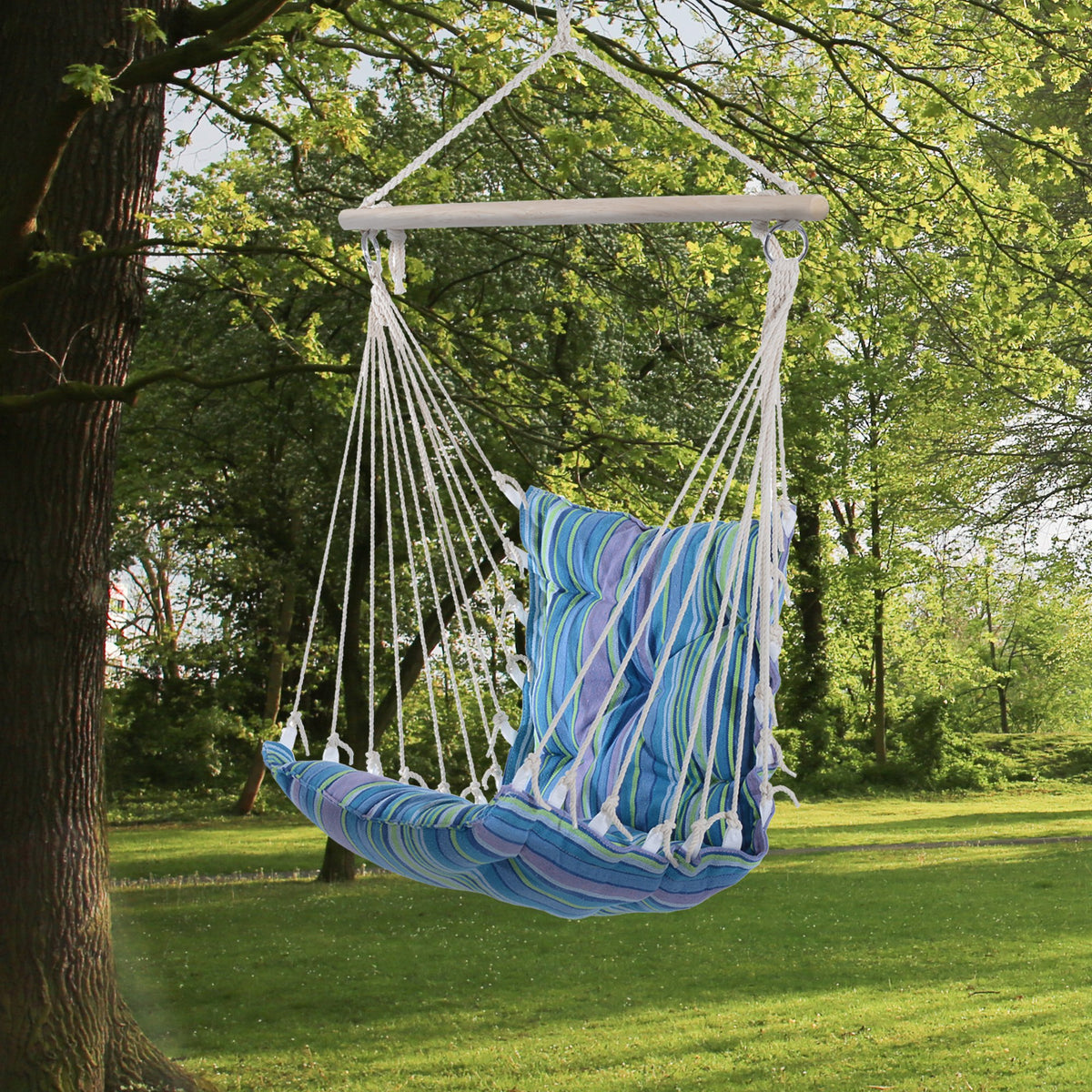 Portable Hanging Woven Hammock Seat Rope Swing Chair Sleeping Bed for Outdoor Garden Yard Camping Blue