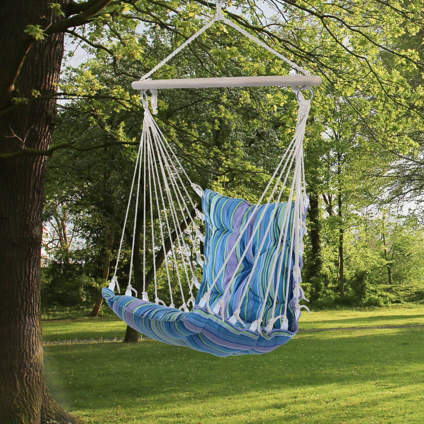 Portable Hanging Woven Hammock Seat Rope Swing Chair Sleeping Bed for Outdoor Garden Yard Camping Blue