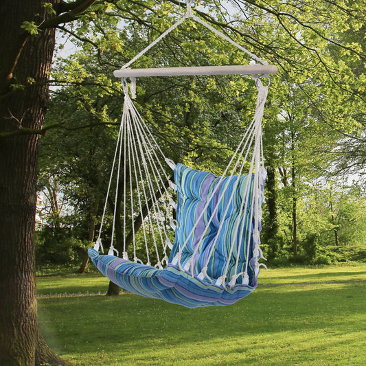 Portable Hanging Woven Hammock Seat Rope Swing Chair Sleeping Bed for Outdoor Garden Yard Camping Blue
