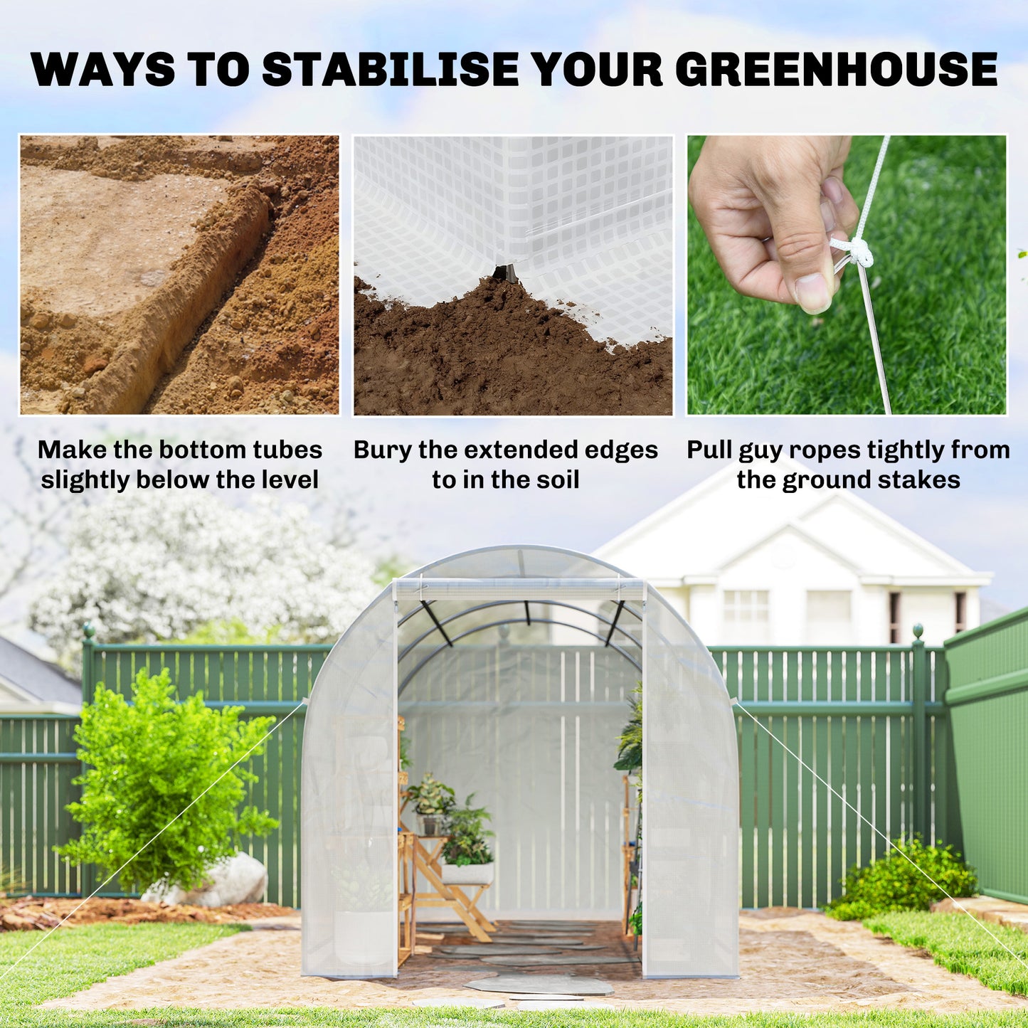 11.5x6.6x6.6ft Walk-in Tunnel Greenhouse Portable Garden Plant Growing Warm House with Door and Ventilation Window, White
