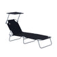 Outdoor Lounge Chair, Adjustable Folding Chaise Lounge, Tanning Chair with Sun Shade for Beach, Camping, Hiking, Backyard, Light Grey