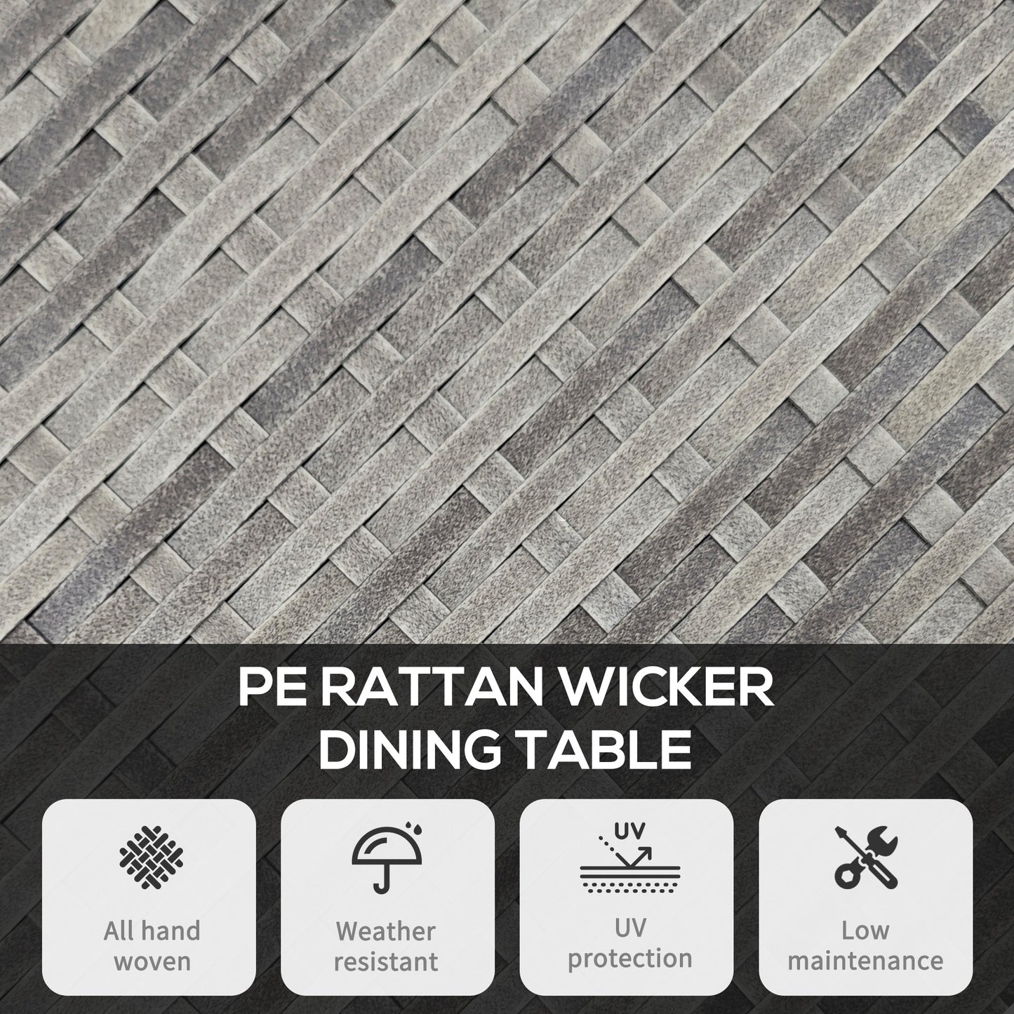 27.5" Outdoor Wicker Dining Table, PE Rattan Patio Furniture with Wood-plastic Composite Top, Grey
