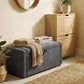 Storage Ottoman Bench, Linen-Look Fabric Upholstered Ottoman with Storage, Wide Padded Seat, Dark Grey