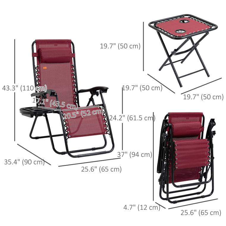 2-Piece Zero Gravity Chair Set with Cupholders & Pillows