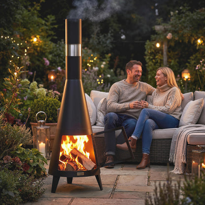 Wood-Burning Fire Pit with Chimney and Poker