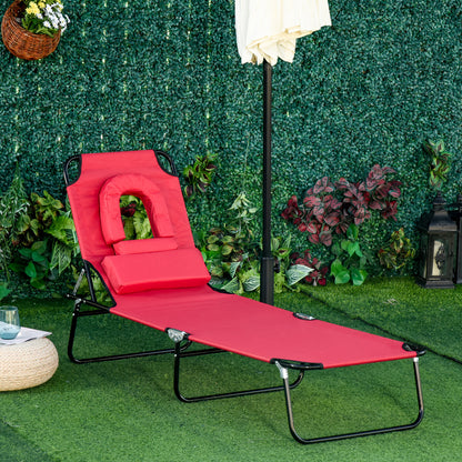 Red Folding Chaise Lounge with Face Hole and Pillow
