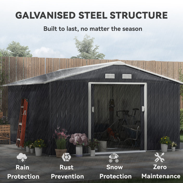 11.2' x 12.5' Garden Shed with Sliding Doors and Ventilation
