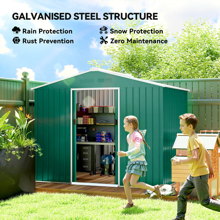 8' x 6' Metal Garden Shed with Lockable Sliding Doors and Vents