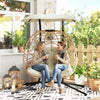 Double Wicker Egg Swing Chair with Canopy, Foldable Hanging Egg Chair with Stand Cushion Headrest, Beige