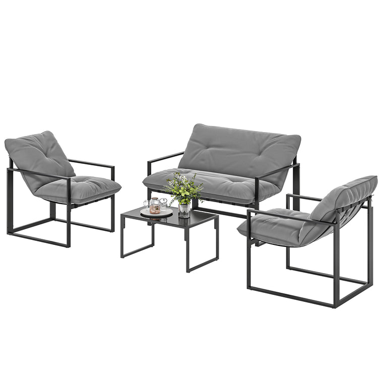 4-Piece Conversation Set with Tempered Glass Table