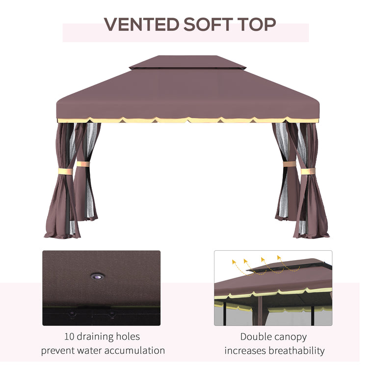 10' x 13' Coffee Aluminum Gazebo with Netting & Curtains