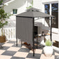 8' x 7.6' Grill Gazebo, Double Tiered Barbecue Grill Gazebo Shelter w/ Side Awning, 2 Side Shelves, 6 Hooks, Dark Grey