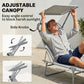 Outdoor Lounge Chair, Adjustable Folding Chaise Lounge, Tanning Chair with Sun Shade for Beach, Camping, Hiking, Backyard, Light Grey