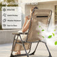Zero Gravity Chair Set of 2, Folding Reclining Outdoor Lounge Chair with Cup Holder, Headrest, Light Brown