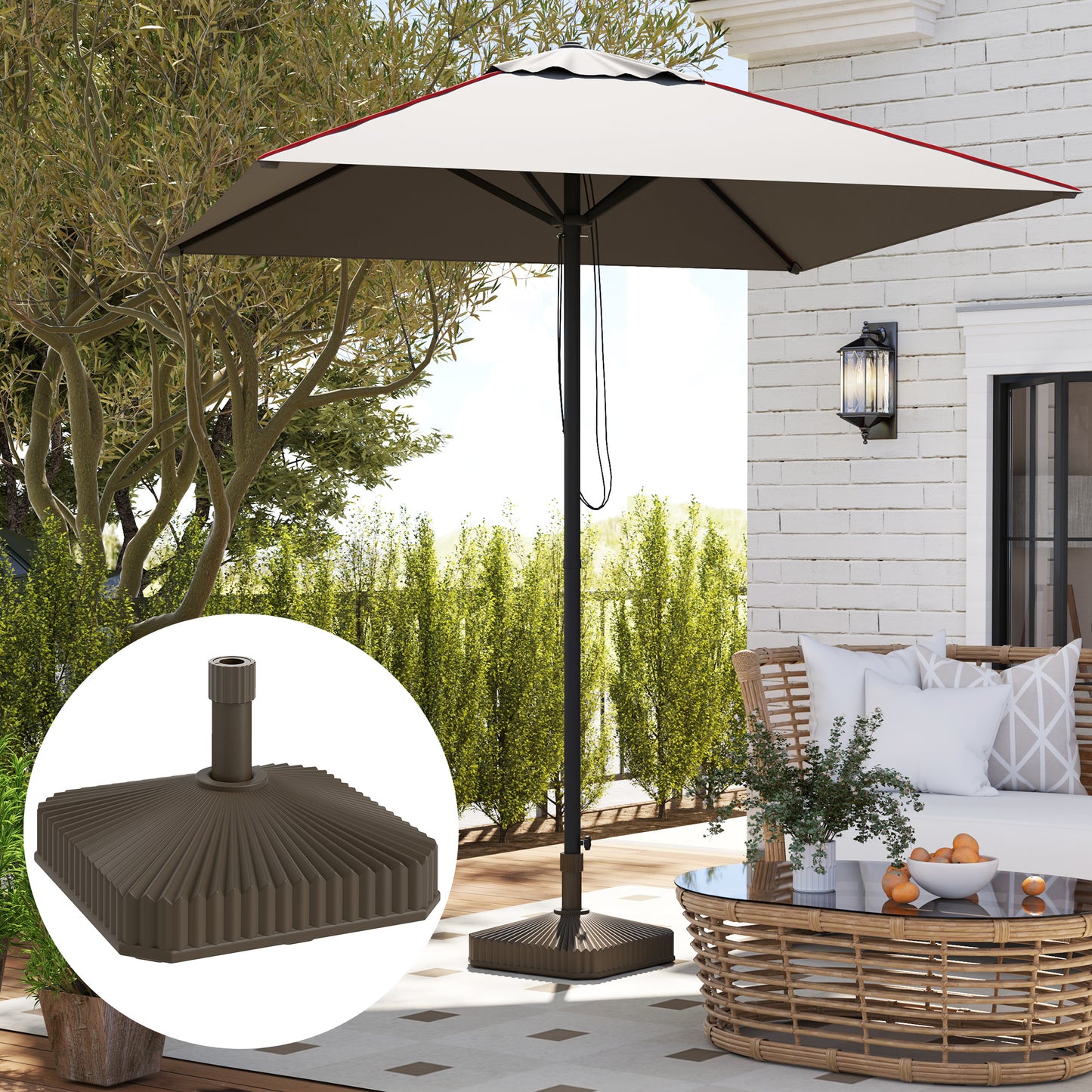 Patio Umbrella Base Umbrella Stand, Heavy Duty Outdoor Umbrella Stand Base 17.7" L x 17.7" W x 11.8" H Brown