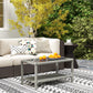 35" Outdoor Wicker Coffee Table with Glass Top, Storage Shelf for Garden Porch Balcony Deck, Dark Grey