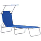 Outdoor Lounge Chair, Adjustable Folding Chaise Lounge, Tanning Chair with Sun Shade for Beach, Camping, Hiking, Backyard, Light Grey