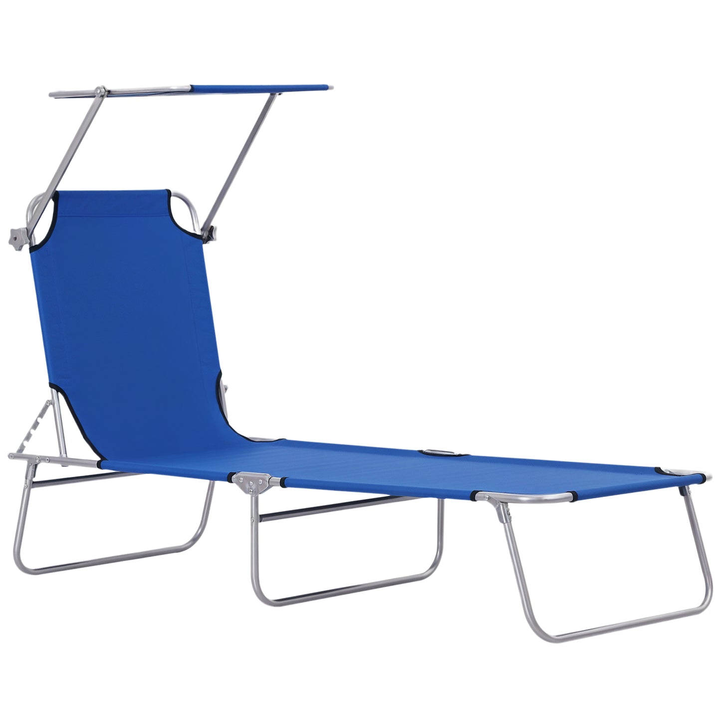 Outdoor Lounge Chair, Adjustable Folding Chaise Lounge, Tanning Chair with Sun Shade for Beach, Camping, Hiking, Backyard, Light Grey