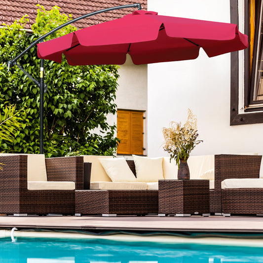 9FT Offset Hanging Patio Umbrella Cantilever Umbrella with Easy Tilt Adjustment, Cross Base and 8 Ribs for Backyard, Poolside, Lawn and Garden, Red