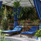 Set of 2 Wicker Chaise Lounge Chair Outdoor Patio Lounger with 5 Adjustable Back, Wheels, Cushion and Armrests, Blue