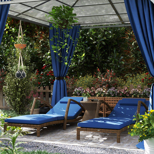 Set of 2 Wicker Chaise Lounge Chair Outdoor Patio Lounger with 5 Adjustable Back, Wheels, Cushion and Armrests, Blue