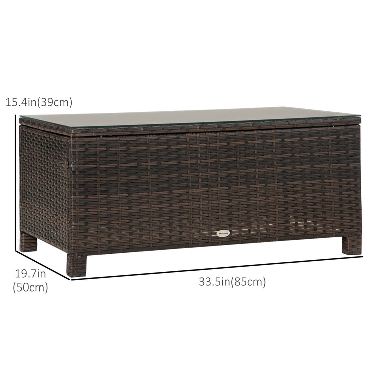 Brown Rattan Coffee Table with Tempered Glass Top