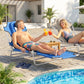 Folding Lounge Chair Outdoor, Tanning Chair with Face Hole Arm Slots, Beach Chaise Lounger with Pillow, 5-Position Adjustable Portable Sun Lounger Bed for Pool, Black - Blue