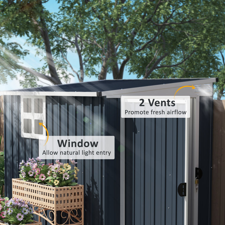 Metal Garden Shed with Window, 2 Vents & Lockable Door
