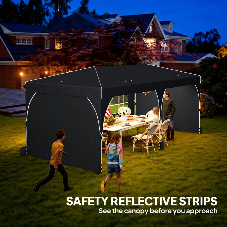 10' x 20' Black Pop-Up Canopy with Reflective Strips & UPF50+