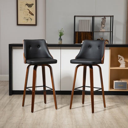 Swivel Bar Stools Set of 2 with Wood Legs - Black