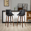Bar Height Bar Stools Set of 2, PU Leather Upholstered Swivel Barstools with Solid Wood Legs Footrest and Tufted Back, Black