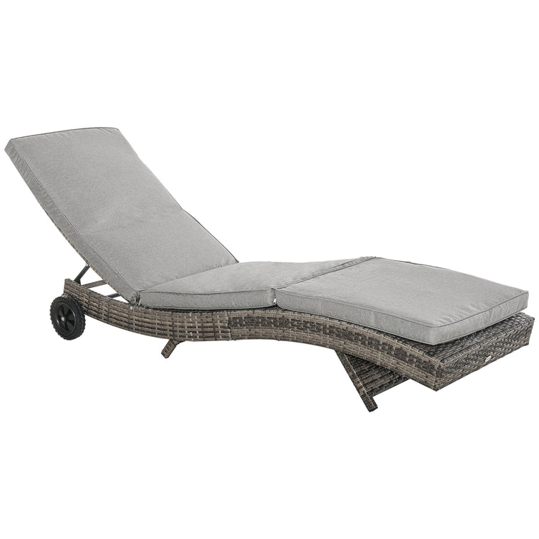 Grey Wicker Chaise Lounge with Wheels