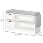 Upholstered Shoe Storage Bench w/ Seat, Entrance Bench w/ Drawer Open Shelves and Pocket for Hallway, White