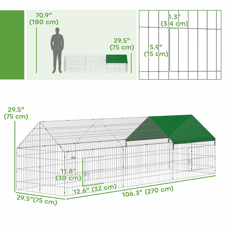 106" Green Metal Chicken Coop with UV-Resistant Cover