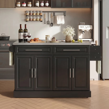 Rolling Kitchen Island with Stainless Steel Top