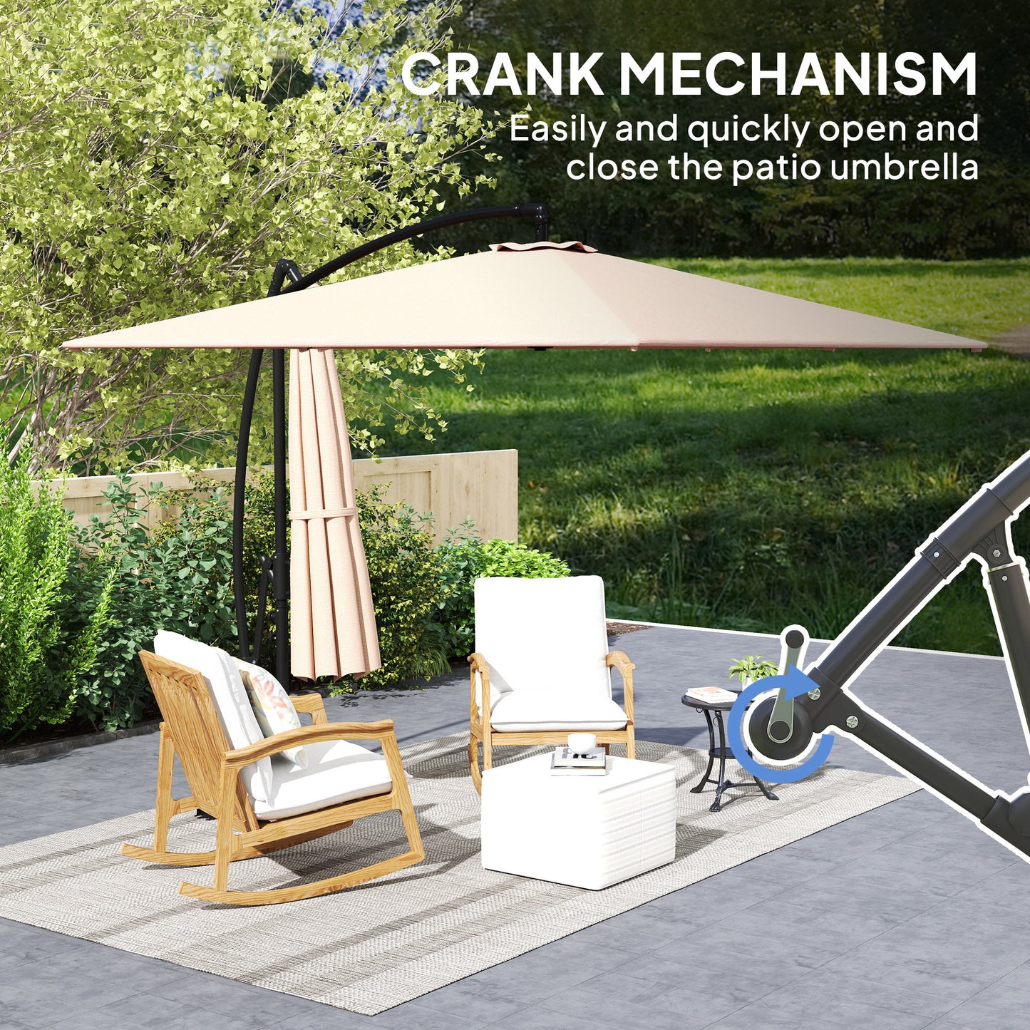Khaki Offset Umbrella UPF50+ with Wind Securing Cover