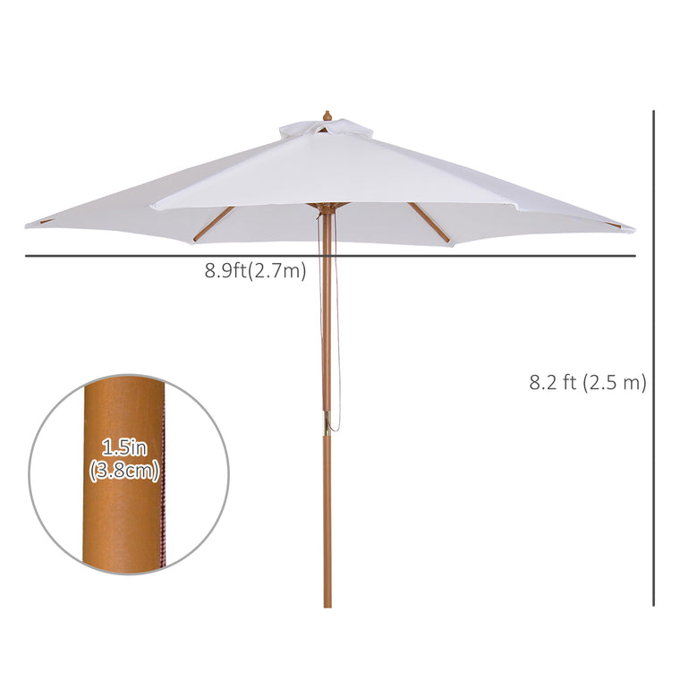 9' x 8' White Hardwood Market Umbrella with Wind Vent