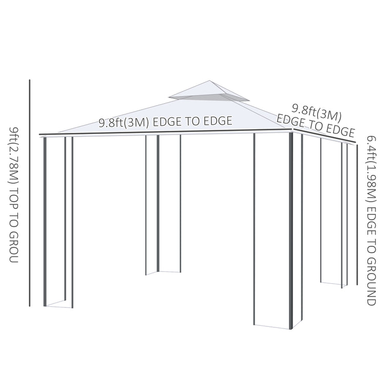 10' x 10' Beige Steel Gazebo with Curtains & Display Shelves