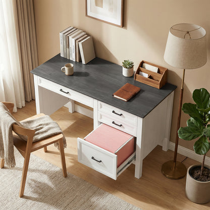 54" Farmhouse Executive Desk with Drawers - White