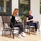 Double Patio Glider Chair with Glass Top Center Table, Outdoor Glider Loveseat with High Back, All Weather Breathable Mesh Fabric for Garden, Backyard, Deck, Brown