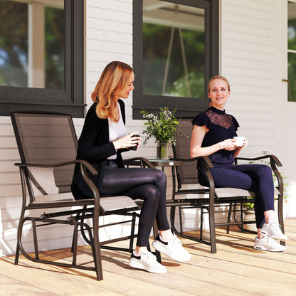 Brown Double Glider Chair with Glass Top Table