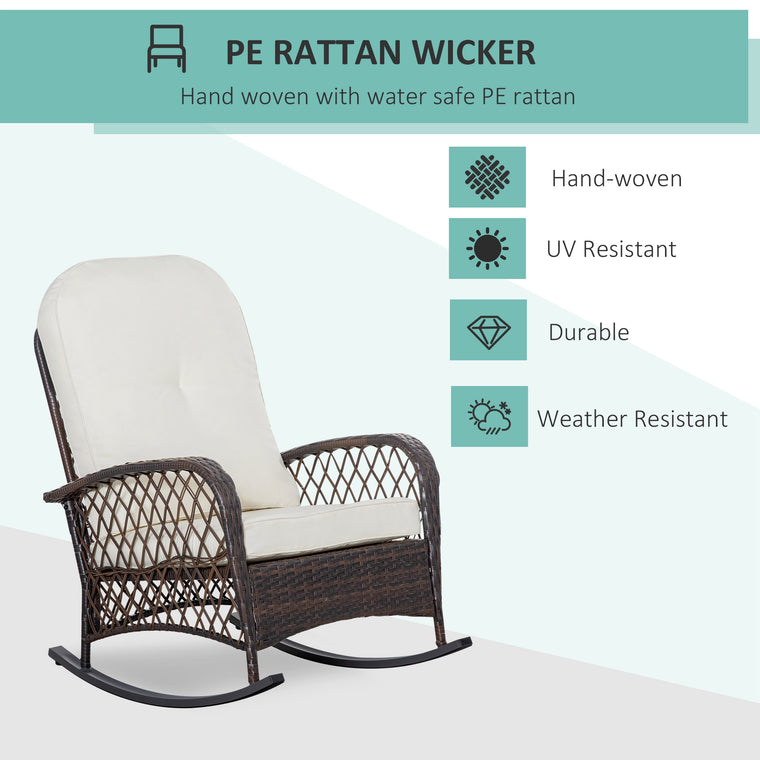 Cream White Wicker Rocking Chair with Thick Cushions