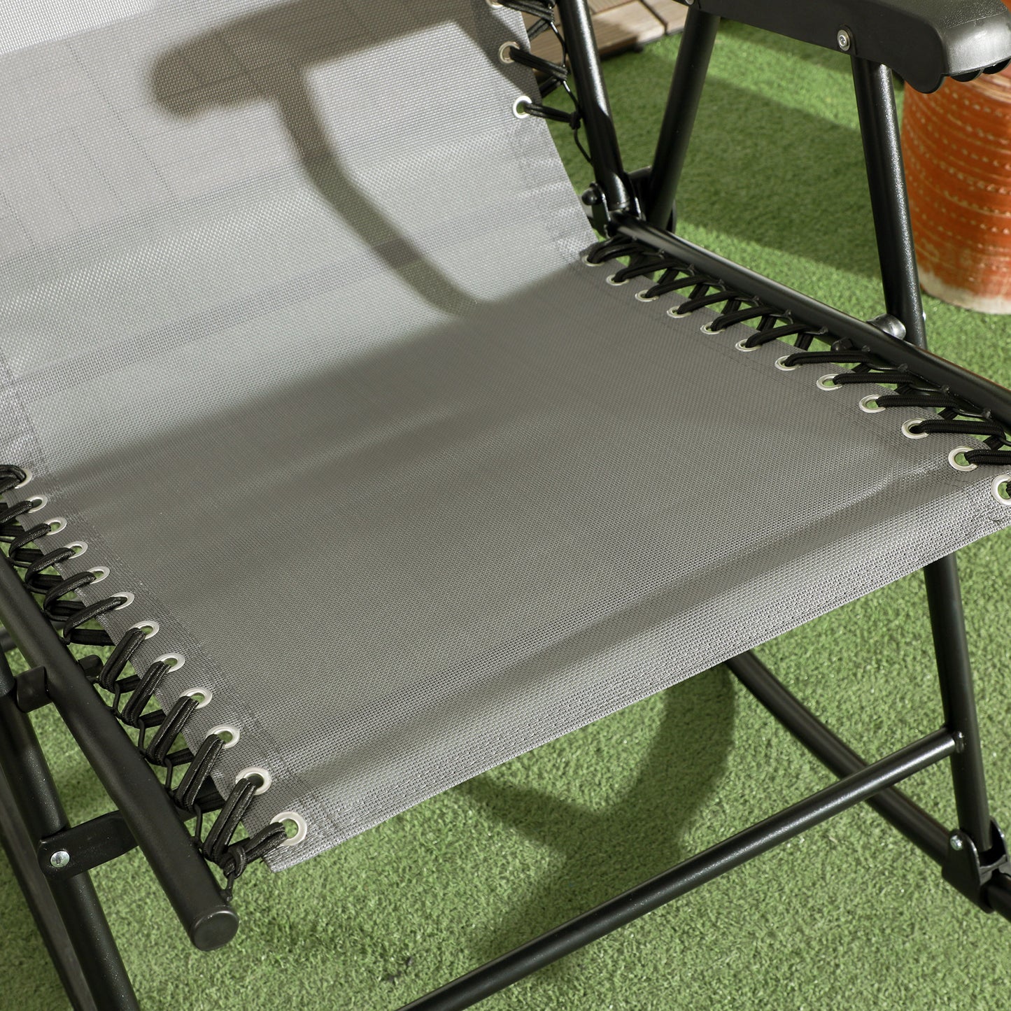 2pc Patio Foldable Rocking Chair Set w/ Breathable Mesh Seat & Backrest, Headrest for Park, Backyard, Garden, Grey