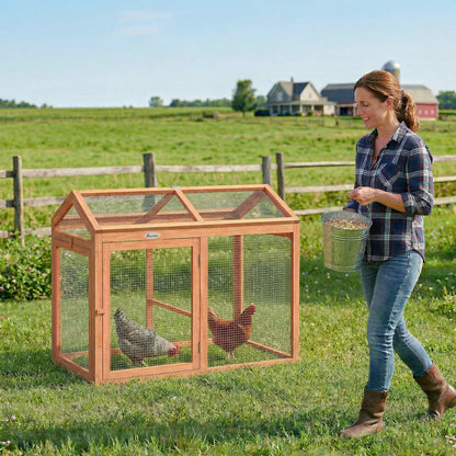 Wooden Chicken Coop with Perch & Dual Doors