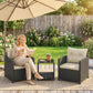 Outdoor Bistro Set, 3 Piece Wicker Patio Furniture Set with 2-Tier Glass Top Table, Cushions for Porch, Balcony, Beige