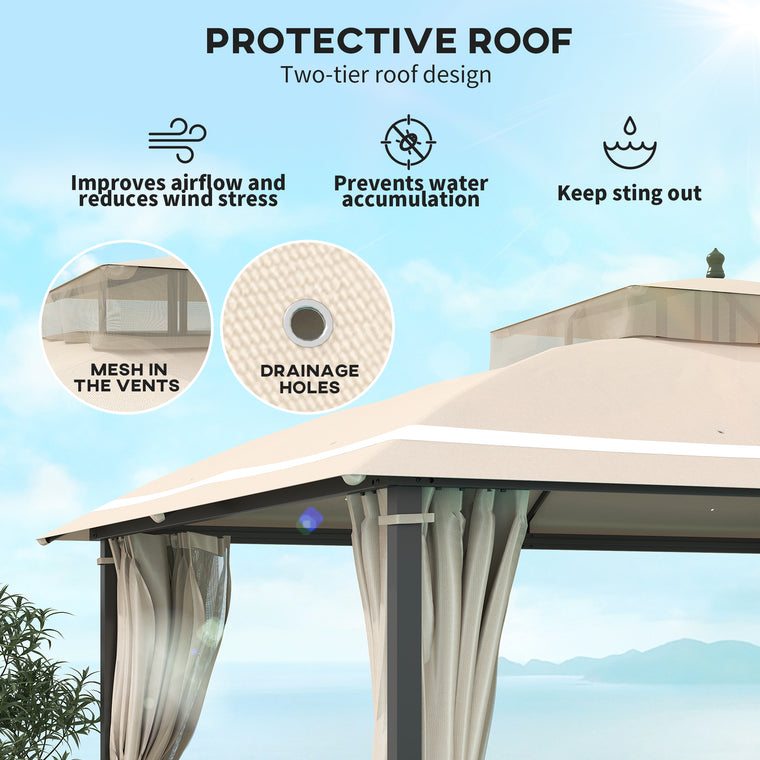 10' x 12' Double Roof Outdoor Gazebo with Netting & Curtains