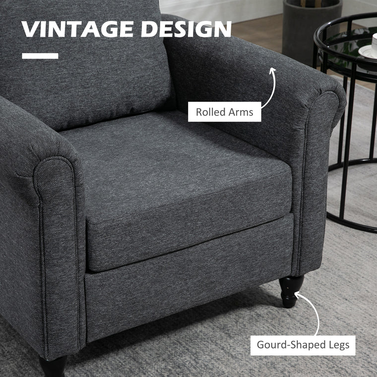 Vintage Accent Armchair with Rolled Arms - Dark Grey