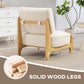 Accent Chair with Rubber Wood Frame, Wide Seat, Modern Chenille Bedroom Chair with Thick Cushion, Cream White